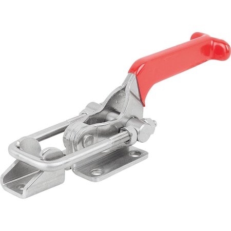 Kipp Latch-Action Clamp W Fixed Jaw Std, F1=7000, Form:B, Stainless Steel Bright, Comp:Plastic Comp:Red K1261.17000